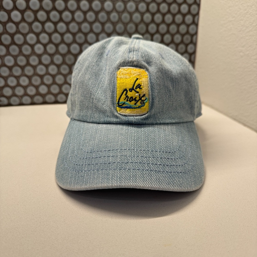 LA CROIX Sparkling Water Hat Cap Strap Back Denim Blue Adjustable Chambray Adult